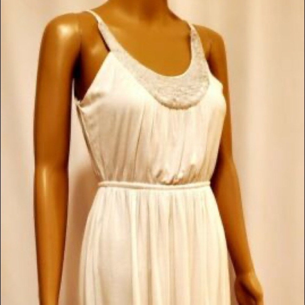 Bee Stitched Details Beaded White Silver Dress Small
